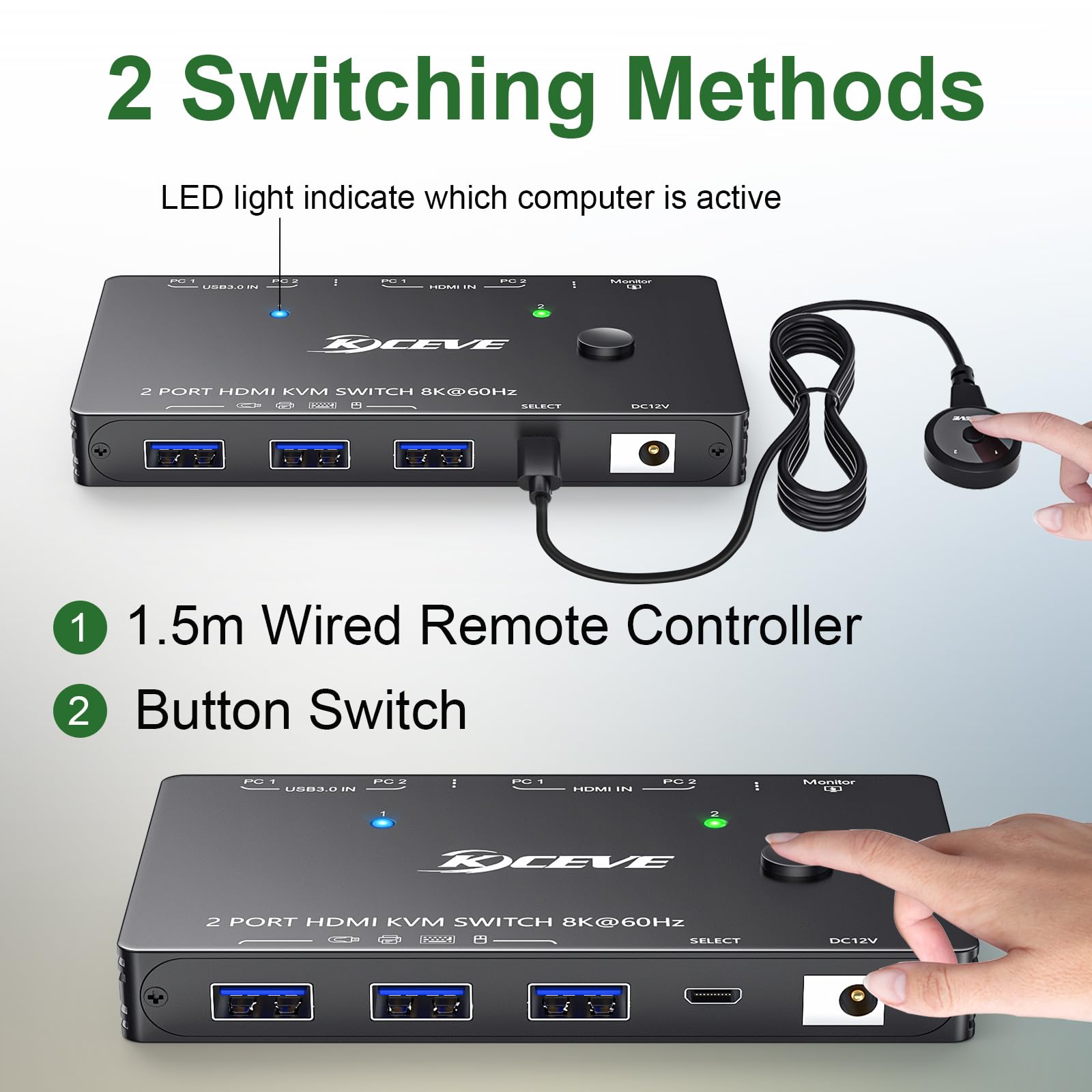 Amazon.co.jp: 2入力1出力 KVMスイッチ HDMI 8K@60Hz/4K@120Hz、HDMI2
